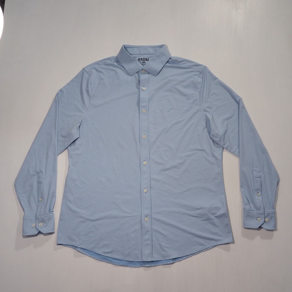 Rhone Shirt Men Extra Large Blue Pindot Commuter Slim Fit Italian Fabric Stretch